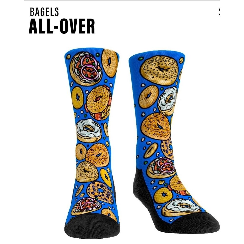 NEW Rock Em Bagel All Over Socks sz S/M Adult Shoe 6-8.5 Foodie Made in USA